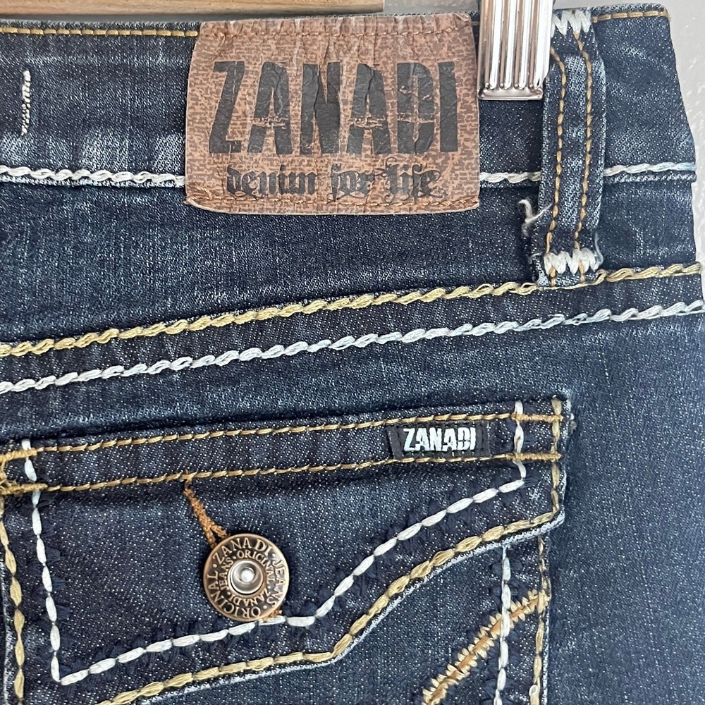 Zanadi Vintage Y2K Whiskered Crop Jeans Capris Thick Stitch Flap Pockets Denim 6 - Picture 11 of 12